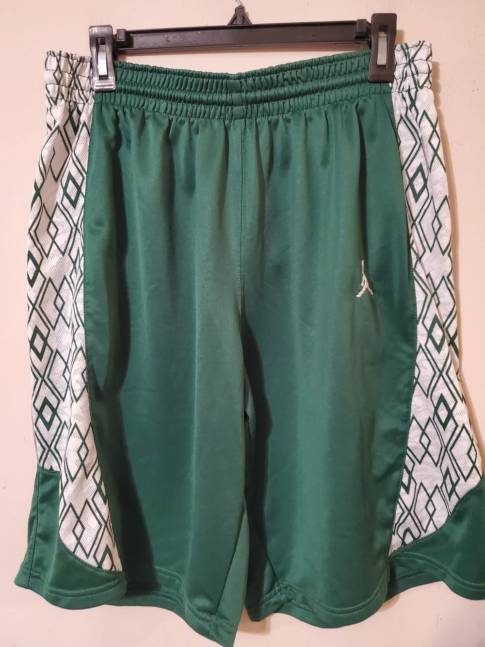 RARE Y2k Nike Air Jordan Green Basketball Shorts White Geometric Side Panels